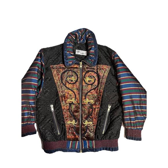 Vintage 90s Gallery Brocade Embroidered Down Filled Jacket Medium Puffer - Picture 1 of 6
